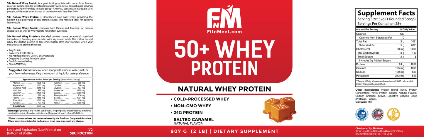 Whey Protein Powder Natural – 50+ Salted Caramel (2lb / 28 Servings)
