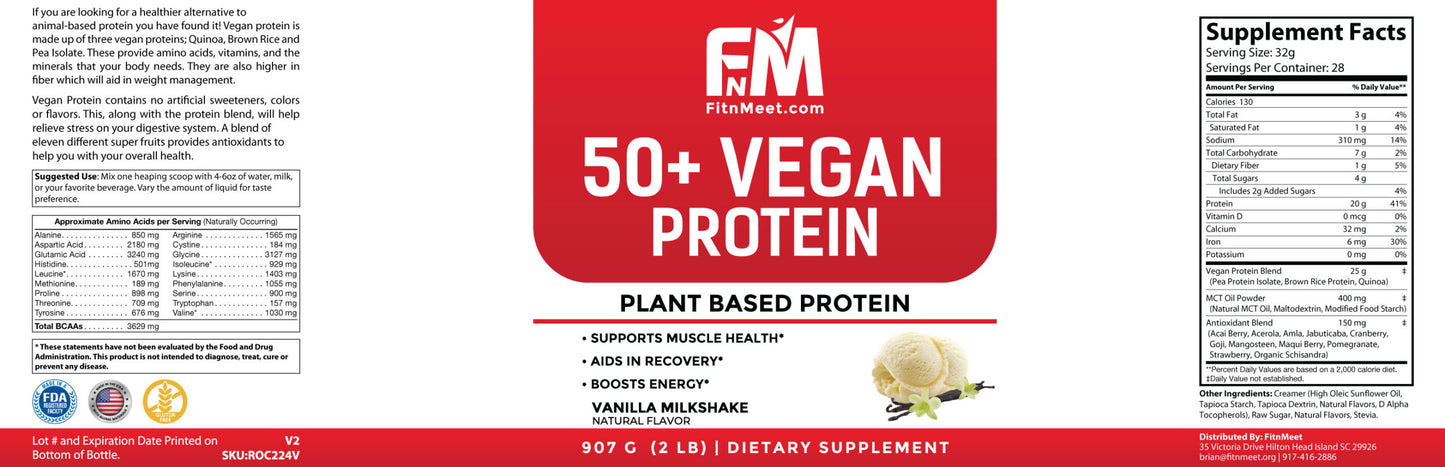 50+ Vanilla Plant Based Protein Powder – 2lbs / 28 Servings