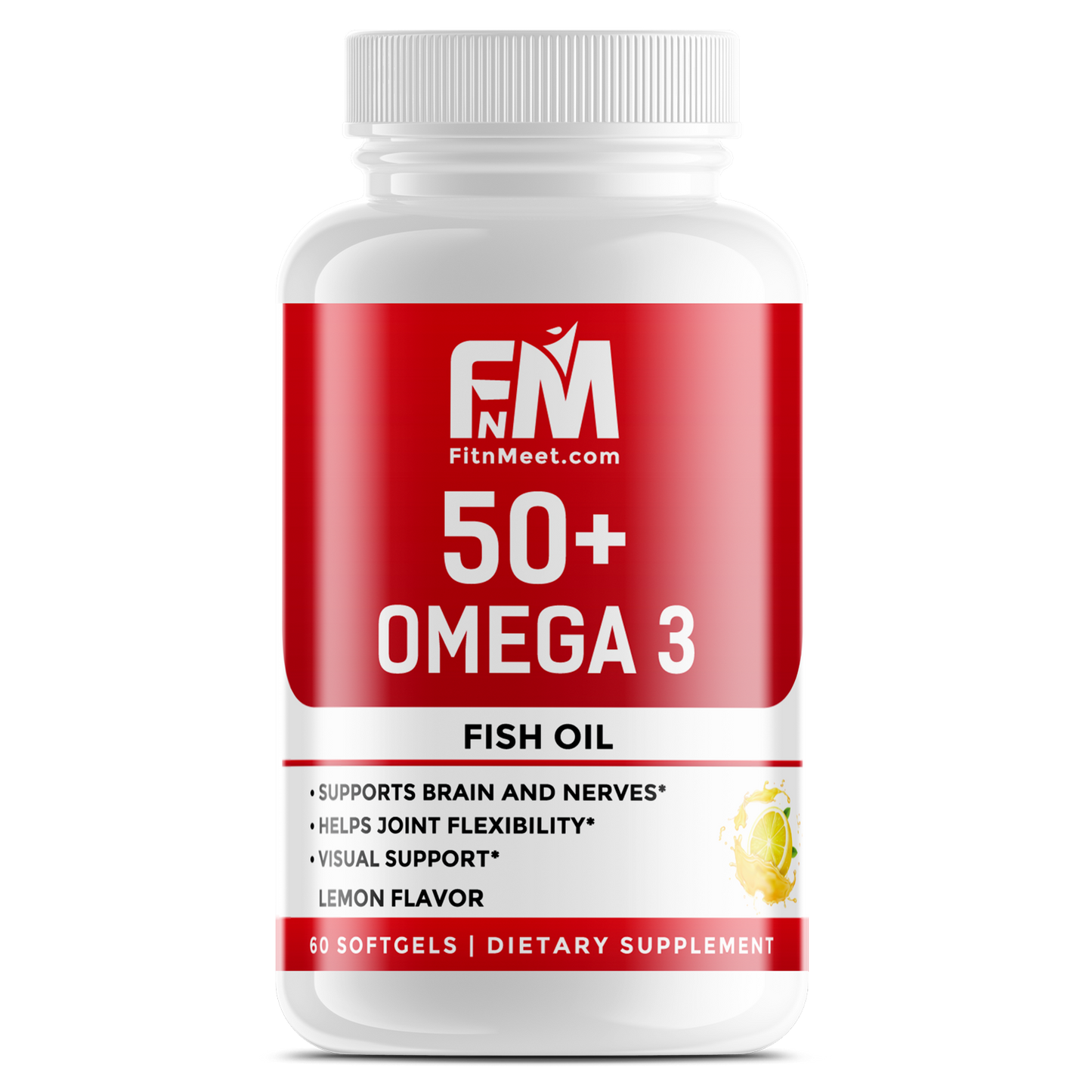 50+ Omega 3 Fish Oil Supplement, 60 Softgels