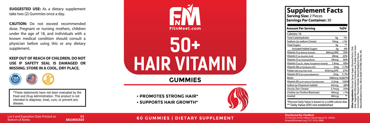 Hair Growth Vitamin Gummies | Biotin & Zinc, 30 Servings
