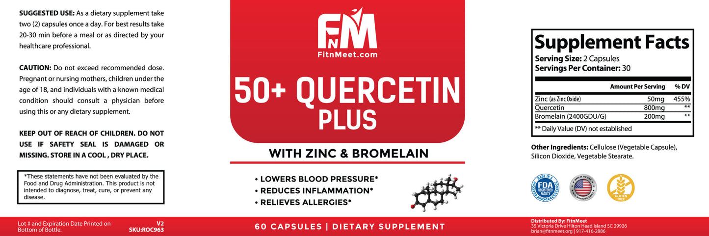 50+ Quercetin Capsules with Zinc & Bromelain, 30 servings