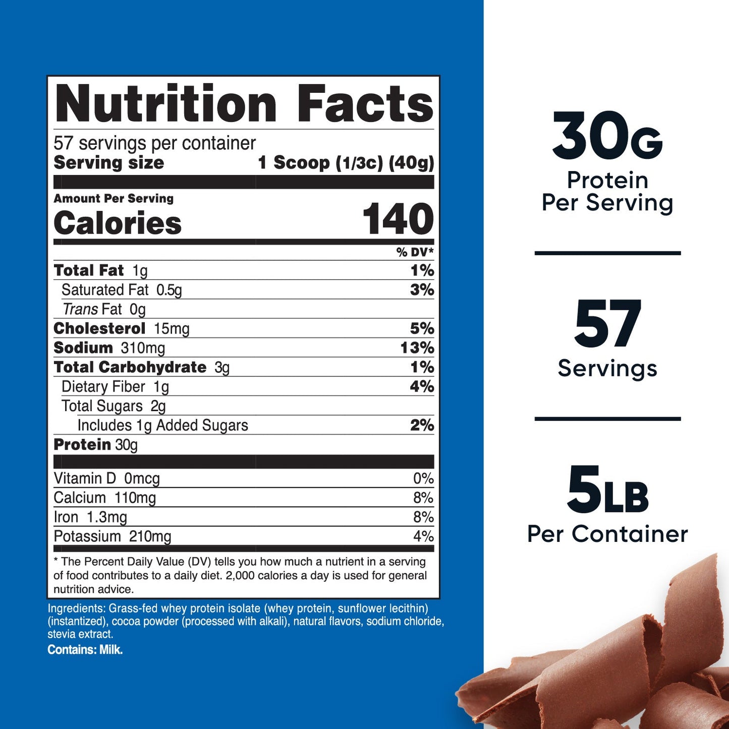 Grass Fed Protein Powder – Isolate Whey – Delicious Chocolate 5 LB