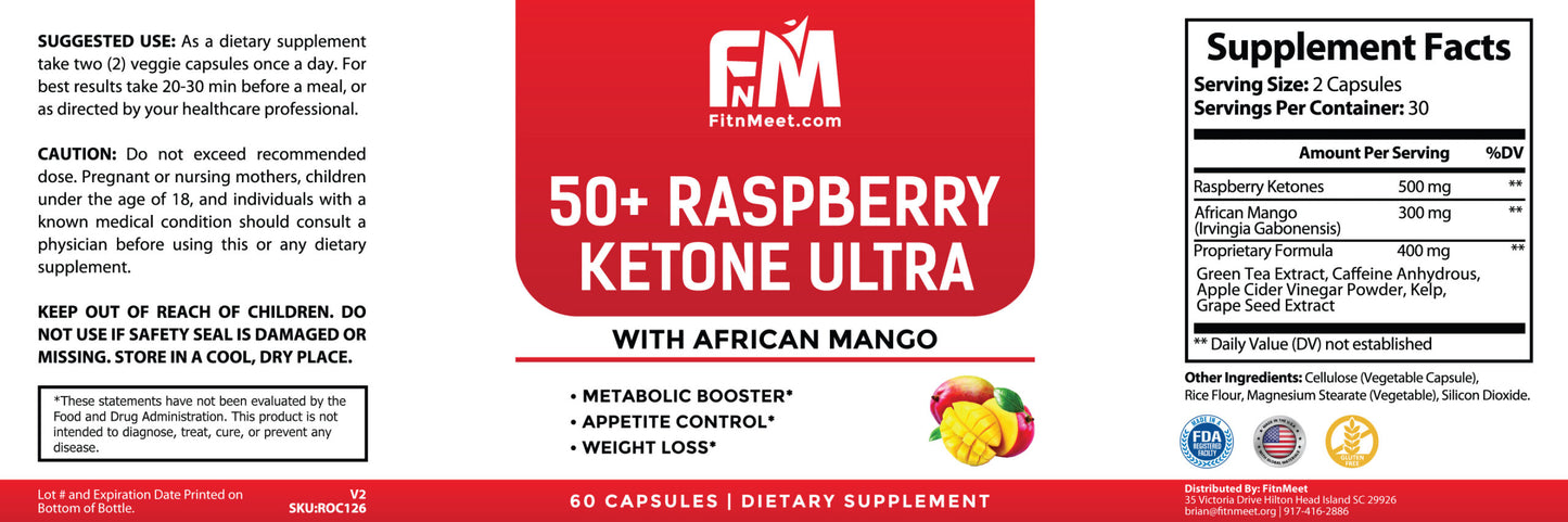50+ Pure Raspberry Ketone Ultra Blend – 600mg