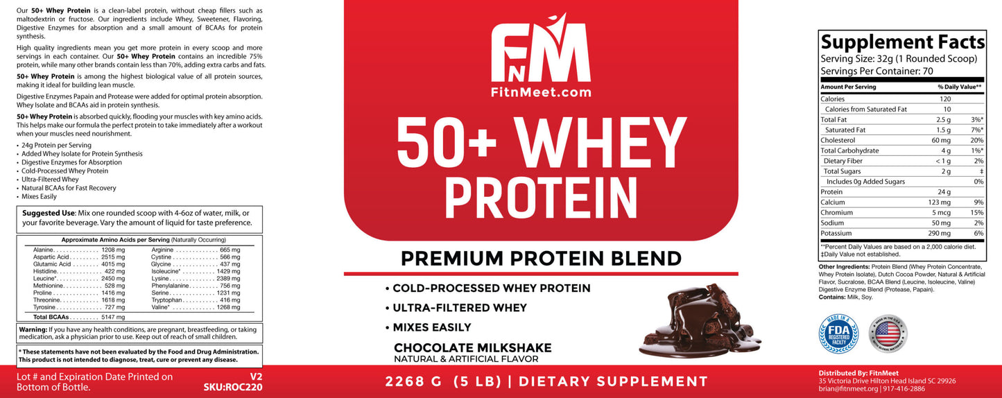50+ 5 lbs Whey Protein Chocolate – 70 servings