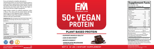50+ Chocolate Vegan Protein Powder – 2 lbs, 28 Servings