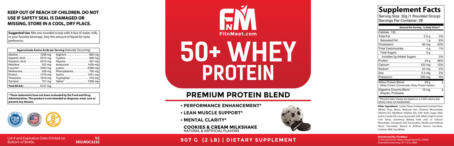 50+ Cookies and Cream Whey Protein Powder | 2lb / 28 Servings