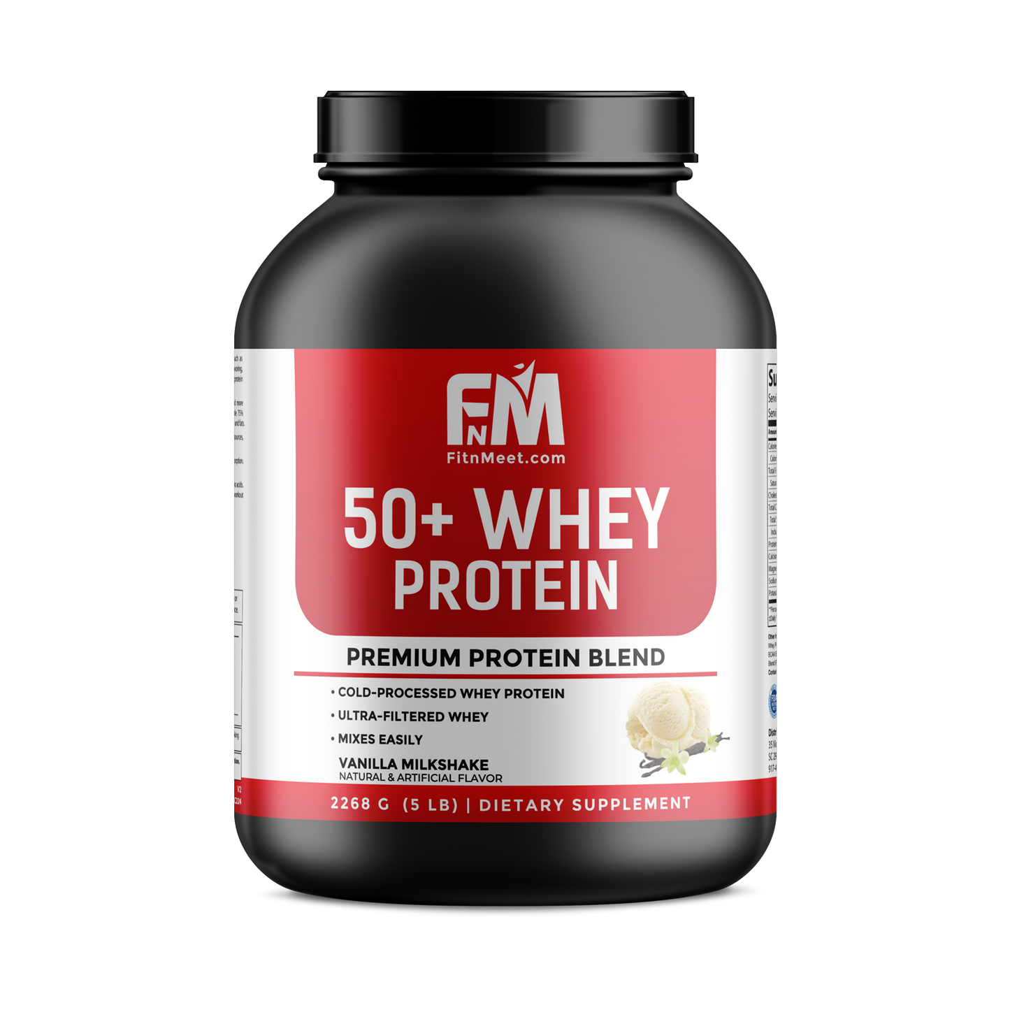 50+ Whey Protein Powder Vanilla – 5 lb (70 Servings)