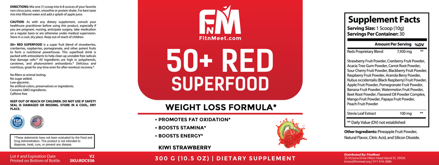 50+ Red Superfood Powder – Kiwi Strawberry, 30 Servings