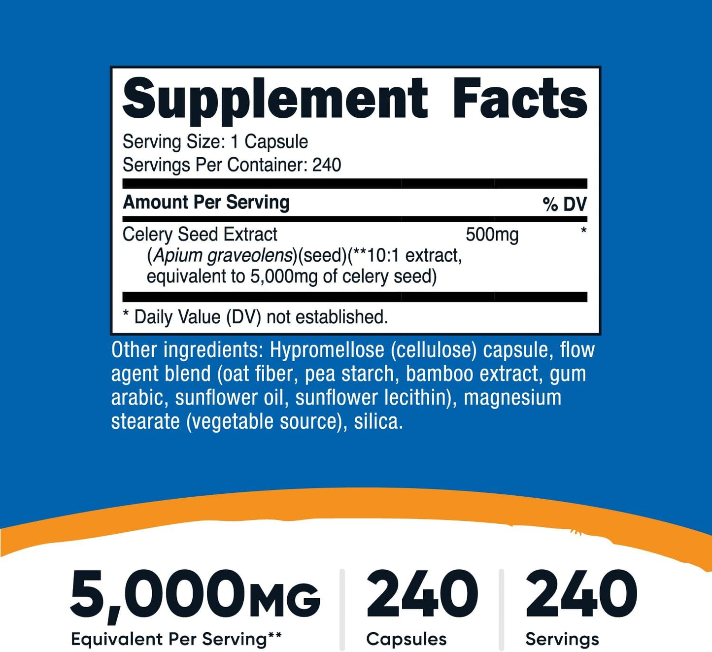 Celery Seed Extract – 5,000mg Equivalent | 240 Vegan Capsules (240-Day Supply)