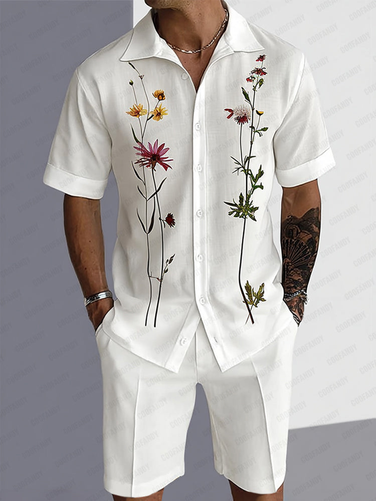 Effortless Floral Print Shirt Shorts Set