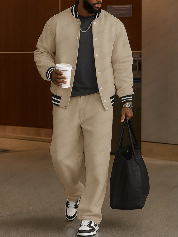 Classic Striped Trim Jacket Pants Set