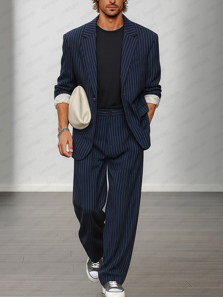 Smart Casual Striped Blazer and Pants Set