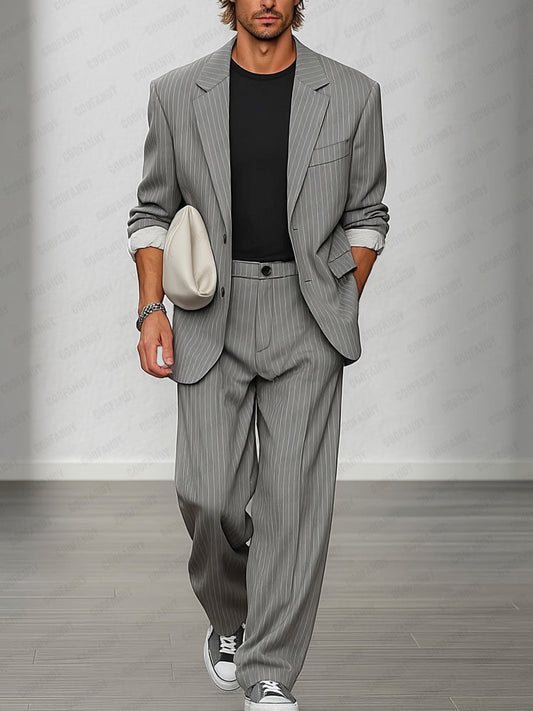 Smart Casual Striped Blazer and Pants Set