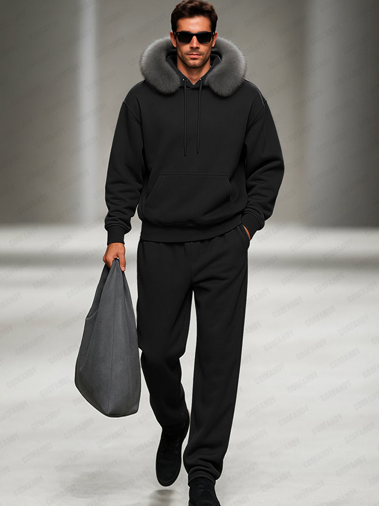Cozy Fur Collar Hoodie Pants Set