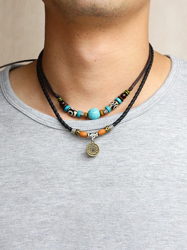 Faux Turquoise Bead Coin Pendant Accessory